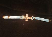 Blue leather with hammered gold cross snap bracelet- Quantity 2 202//143